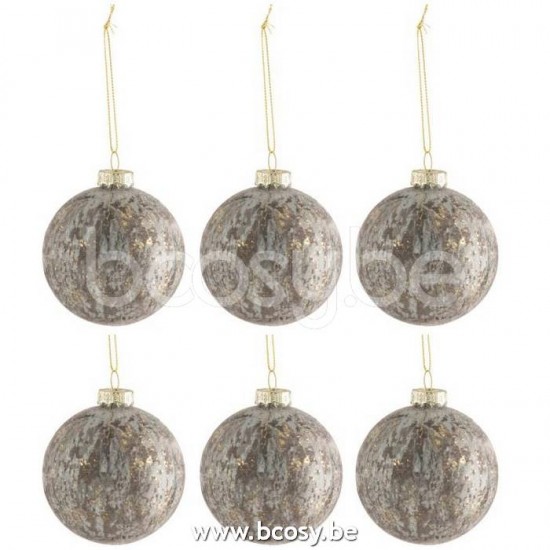 J Line Jline Box Of 6 Christmas Baubles Velvet Glass Antique Grey Gold Small box of baubles