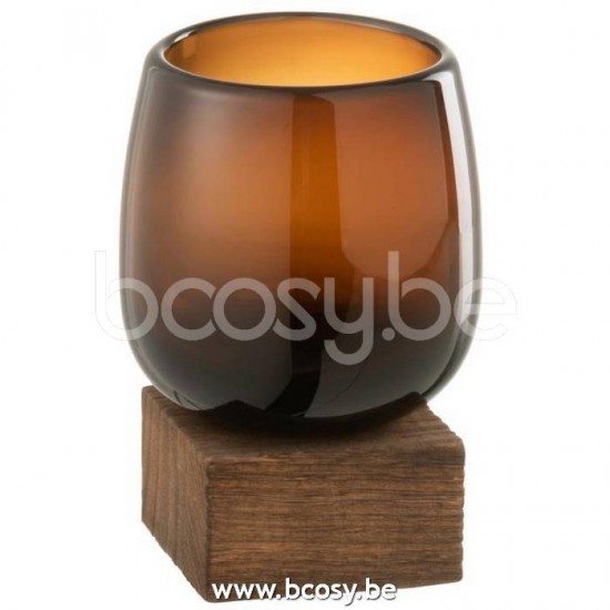 J Line Jline Vase On Foot High Glass Wood Brown Small