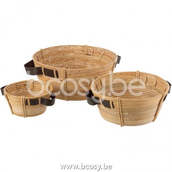 J Line Jline Set 3 Piatti Manico Rattan Naturale Set De 3 Bandejas Asa Rattan Natural
