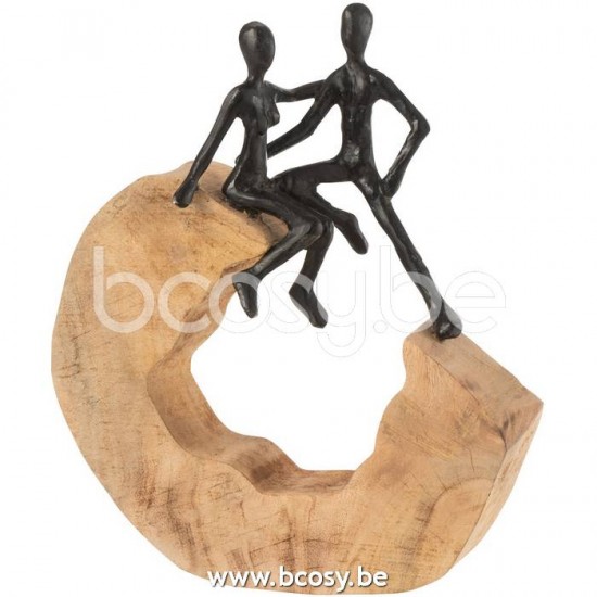 J Line Jline Figure Couple Sit Mango Wood Aluminium Black