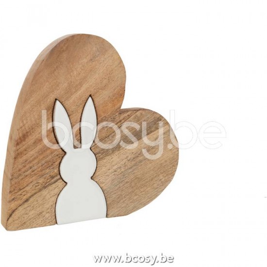 J Line Jline Silhouette Coniglio Puzzle Cuore Legno Di Mango Naturale Bianco Large Conejo Silueta Corazon Puzzle Madera De Mango Natural Blanco Large