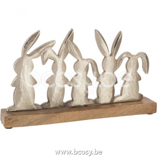 J Line Jline Rabbits On A Row Mango Wood Iron Silver Natural Animals