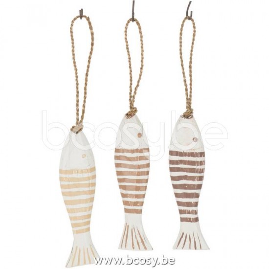 J Line Jline Hanger Fish Alabasia Wood Brown White Small Assortment Of 3 pendants