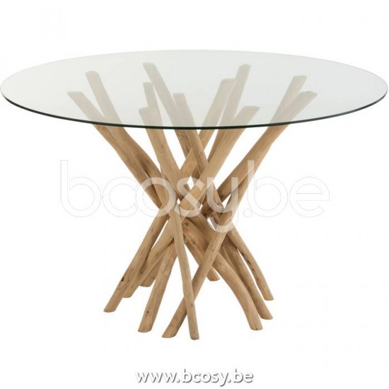 J Line Jline Tavolino Rami Teak Naturale Vetro Mesa Lateral Rama Teck Natural Cristal