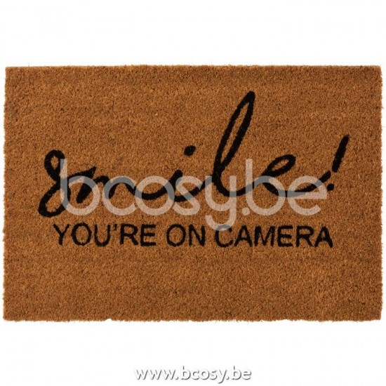 J Line Jline Door Mat Smile Coconut Natural Black foot wipers rugs