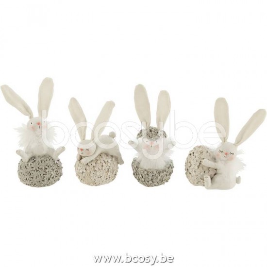 J Line Jline Rabbit With Egg Poly White Grey Small Assortment Of 4 rabbits