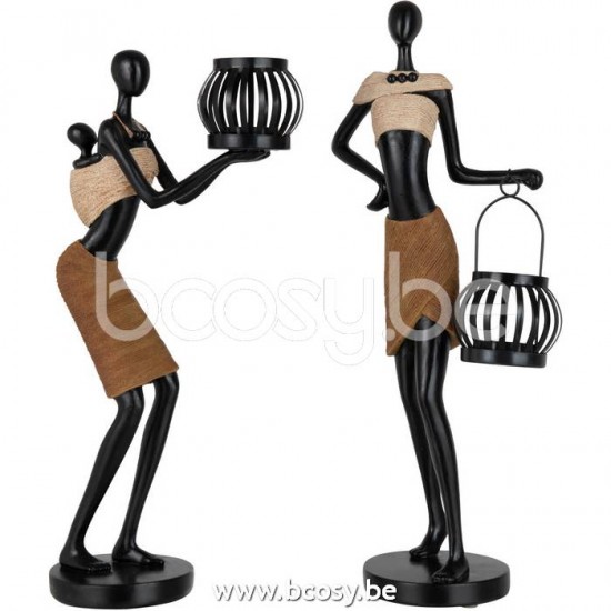 J Line Jline Teelichthalter Kopf Figur Ethnisch Poly Braun 2 Sortiert afrikanische frauen