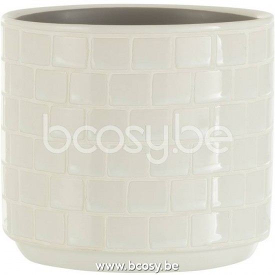 J Line Jline Flowerpot Shiny Square Ceramic White Medium flowerpots