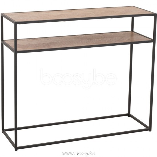 J Line 25019 Console Zigzag Hout Metaal Naturel Zwart L100xB35xH85 cm consoles wandtafels