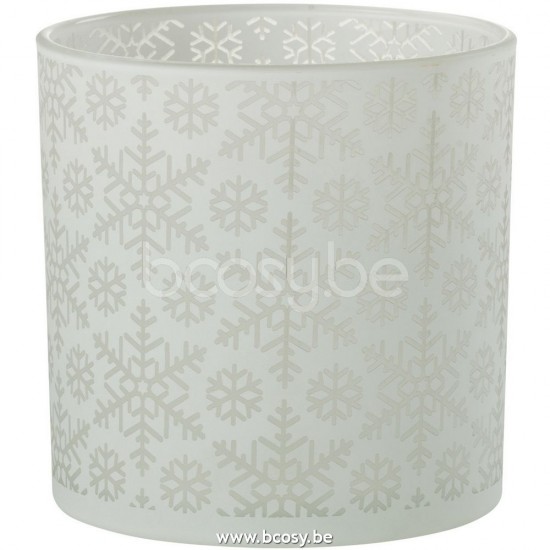 J Line 26367 Windlicht Sneeuw Glas Wit Large L15xB15xH15 cm T theelichten theelichthouders