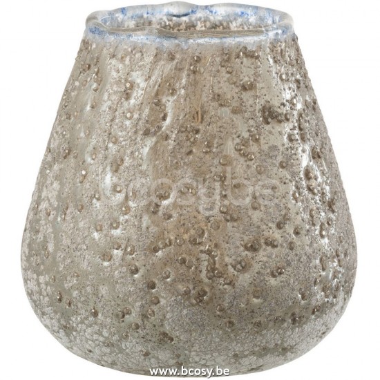 J Line 26639 Windlicht Glas Grijs Medium L12xB12xH12 cm T theelichten theelichthouders