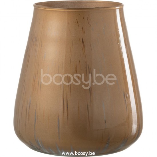 J Line 26644 Windlicht Glas Antiek Bruin Large L15xB15xH16 cm T theelichten theelichthouders