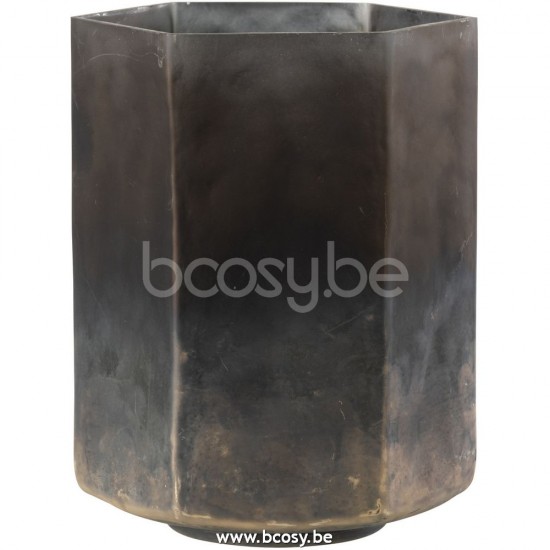 J Line 26678 Windlicht Zeshoek Grijs Large L14xB14xH18 cm T theelichten theelichthouders