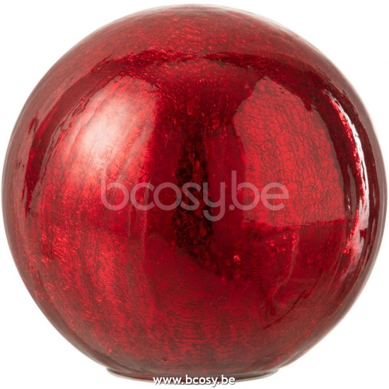 J Line 26754 Bal Led Glas Rood Large L20xB20xH19 cm bollen ballen