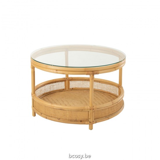 J Line Salontafel Jovelyne Rotan Glas Naturel L70xB70xH47 cm koffietafels salontafels JO31052.