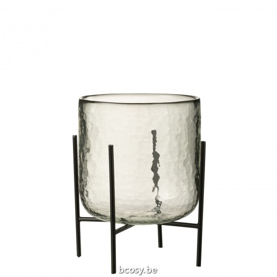 J Line Windlicht Staand Glas Ijzer Transparant Large L17xB17xH23 cm windlichten JO31988.