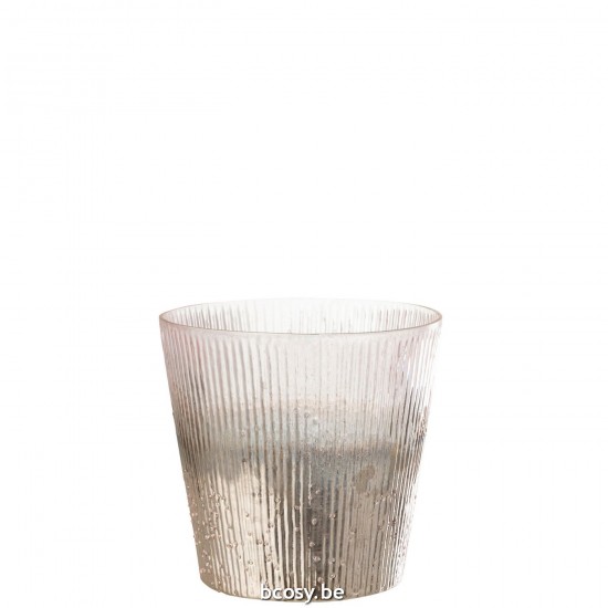 J Line Windlicht Geribbeld Glas Roze Large T theelichten theelichthouders waxinelichten JO35148.