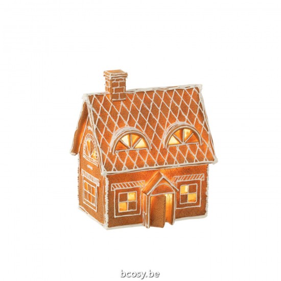 J Line Huis Peperkoek Rechthoek Led Poly Bruin Large kerststallen JO35340.