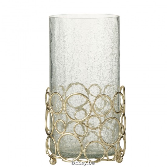 J Line Kaarshouder Kyev Glas Ijzer Transparant Goud Large T theelichten theelichthouders waxinelichten JO36128.