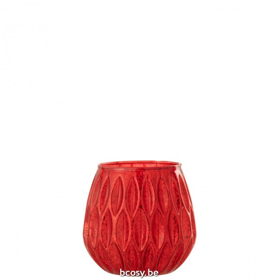 J Line Windlicht Motieven Glas Rood Large T theelichten theelichthouders waxinelichten JO37356.