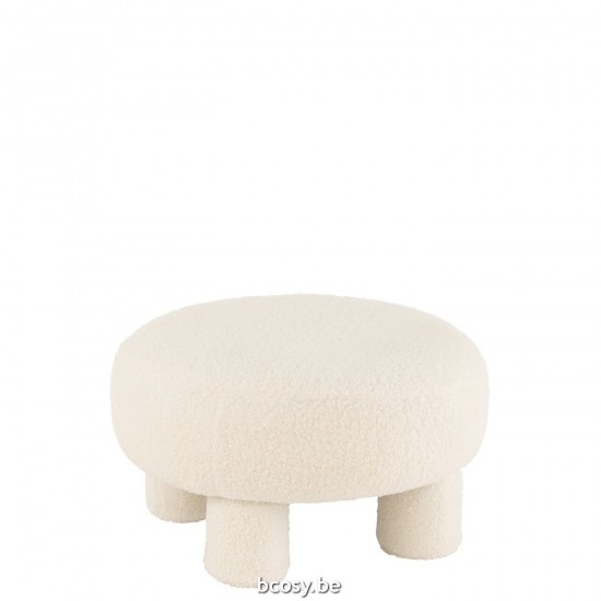 J Line Pouf Rotondo Teddy Piedi Bouclé Bianco Pouf Redondo Teddy Patas Tejido De Rizo Blanco.