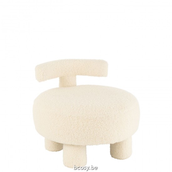 J Line Pouf Rotondo Schienale Bouclé Bianco Pouf Redondo Con Respaldo Tejido De Rizo Blanco.