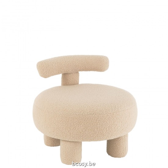 J Line Pouf Rotondo Schienale Bouclé Caldo Beige Pouf Redondo Con Respaldo Tejido De Rizo Beige Cálido.