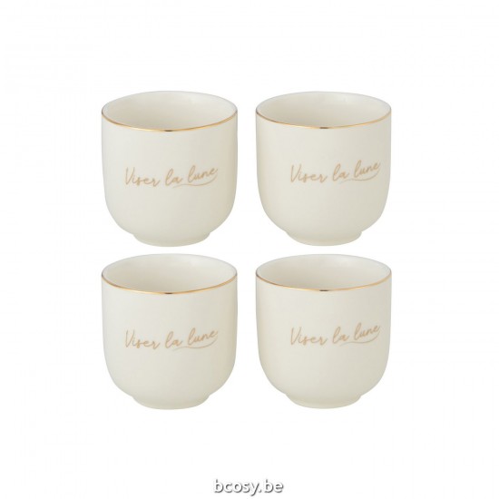 J Line Box Of 4 Cup Porcelain Viser La Lune White Gold crockery series Dinnerware.