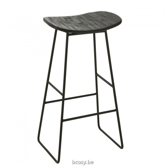 J Line Sgabello Rettangolare Teak Riciclato Nero Large Taburete Rectangular Teca Reciclada Negro Large.