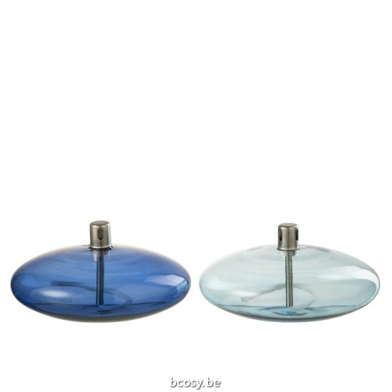 J Line Oil Lamp Low Glass Blue Assortment Of 2 oil lamp oil lamps.