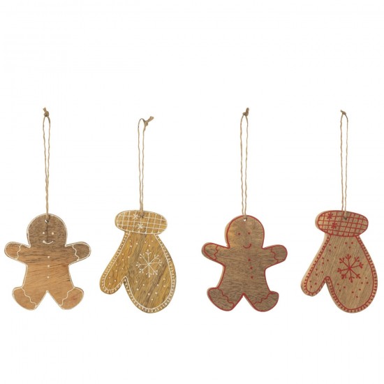 J Line Hanger Glove Man Mango Wood Mix Assortment Of 4 pendants.
