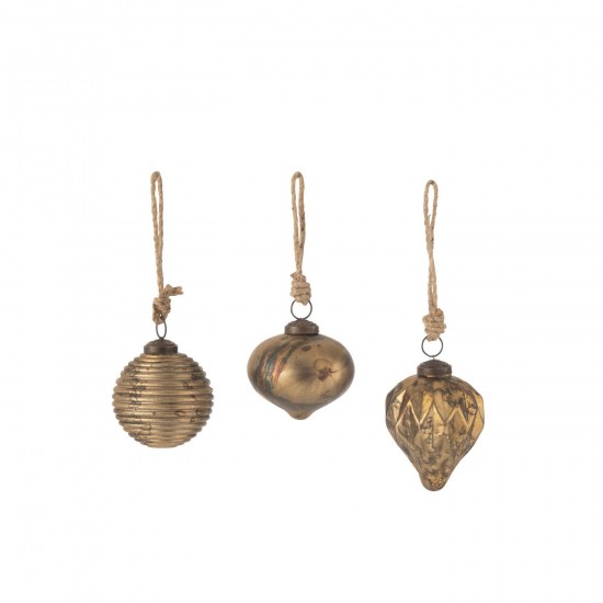 J Line Xmas Bauble Oxidised Glass Antique Gold Small Assortment Of 3 pendants.