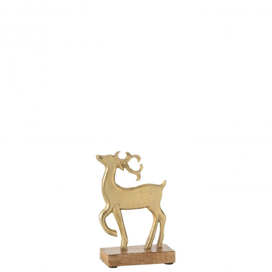 J Line Reindeer On Base Aluminium Wood Gold Small Animals.