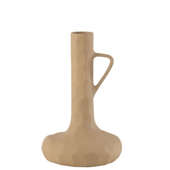 J Line Vase Pune Aluminium Beige jugs ceramic jars with two handles.
