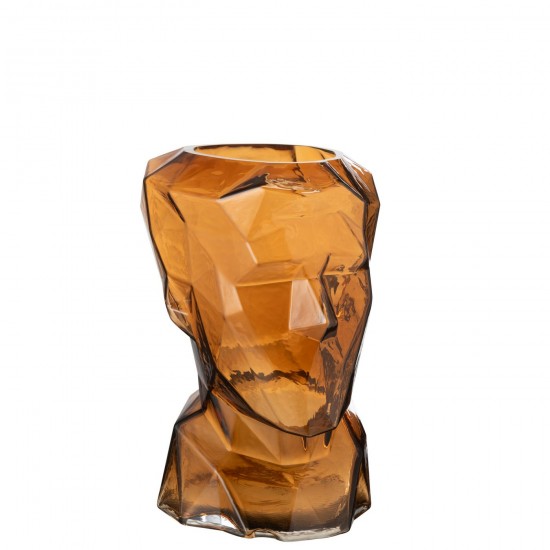 J Line Vase Face Glass Brown.