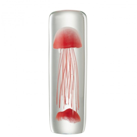 J Line Paperweight Jellyfish Cylinder Glass Red paper holders.