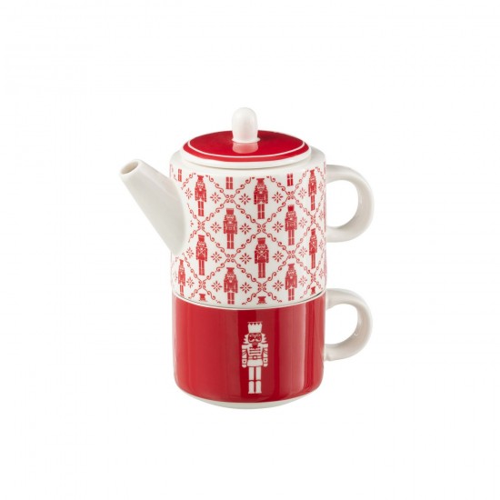 Jline Teekanne Tasse Nussknacker Windowbox Keramik Rot teekannen.