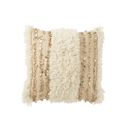 Jline Kissen Viereckig Linien Brillant Wolle Baumwolle Creme Gold kissen.