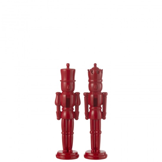 J Line Nutcracker Resin Shiny Red Small Assortment Of 2 People.