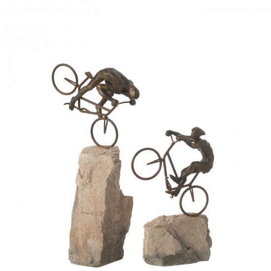 Jline Set Von 2 Radfahrer Auf Kunstharzstein Beige Schwarz Menschen.