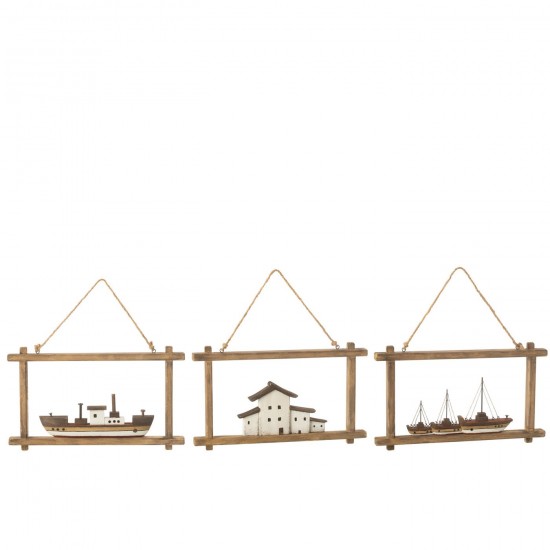 J Line Wall Deco Boat Houses Paulownia Wood Assortment Of 3 wall decorations.