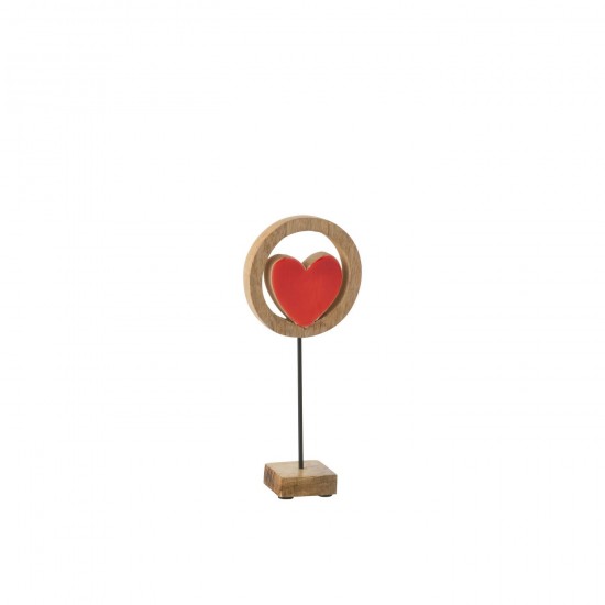 J Line Heart Circle On Stand Mango Wood Red Small hearts.