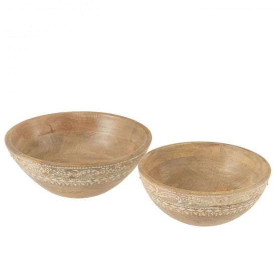 Jline Set Von 2 Schalen Perlen Mango Holz Naturell Weiss schale.