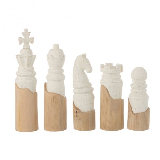J Line Set Of 5 Chess Piece Mango Wood White Natural objects.