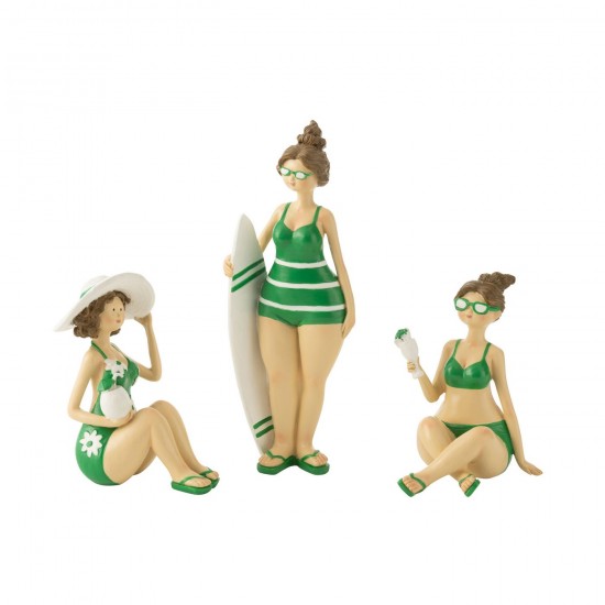 J Line Beach Ladies Resin Green Assortment Of 3 People.