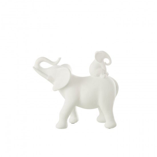 J Line Elephant Carrying Baby Polyresin White elefants.