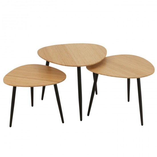 Jline Set Of 3 Side Tables Palette Bamboo Metal Natural Black.