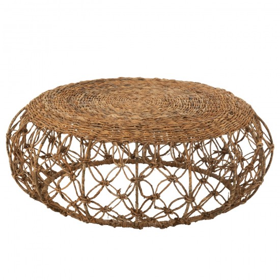 J Line Tavolo Da Salotto Piatto Ferro Foglia Di Banano Naturale Mesa Baja Con Platillo Hierro Hoja De Plátano Natural.