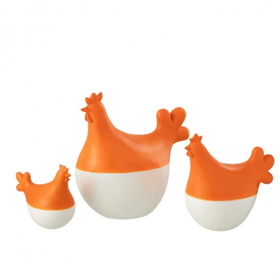Jline Set Von 3 Hähne Polyresin Weiss Orange Tiere.