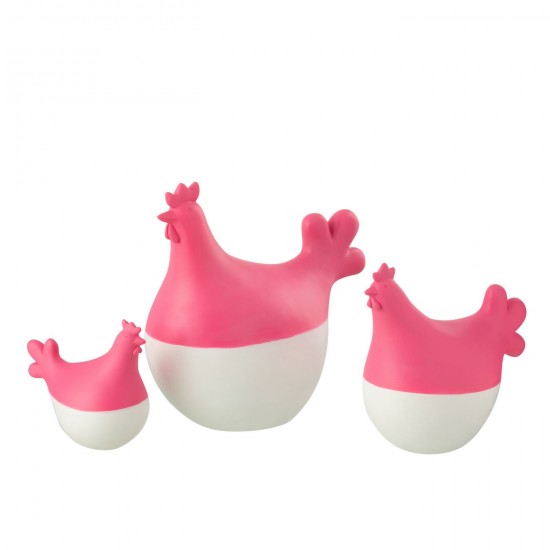 Jline Set Von 3 Hähne Polyresin Weiss Rosa Tiere.
